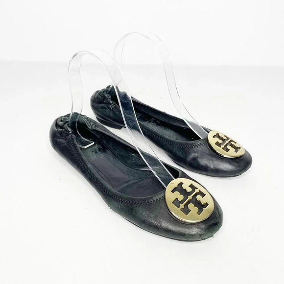 Tory Burch Shoes - Tory Burch Reva Ballet Flat Black Nappa leather gold medallion logo womens 8